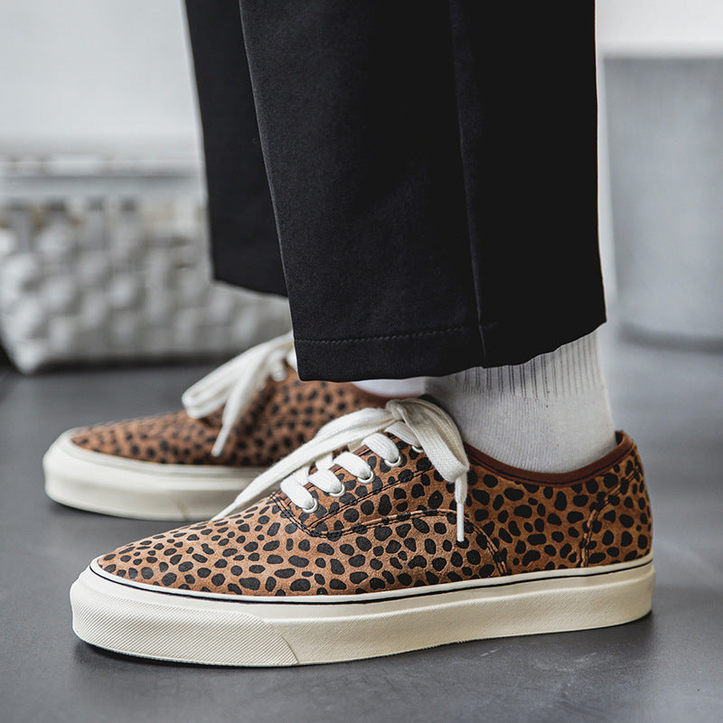 Low-Top Leopard Leather Casual Vintage British Sneakers