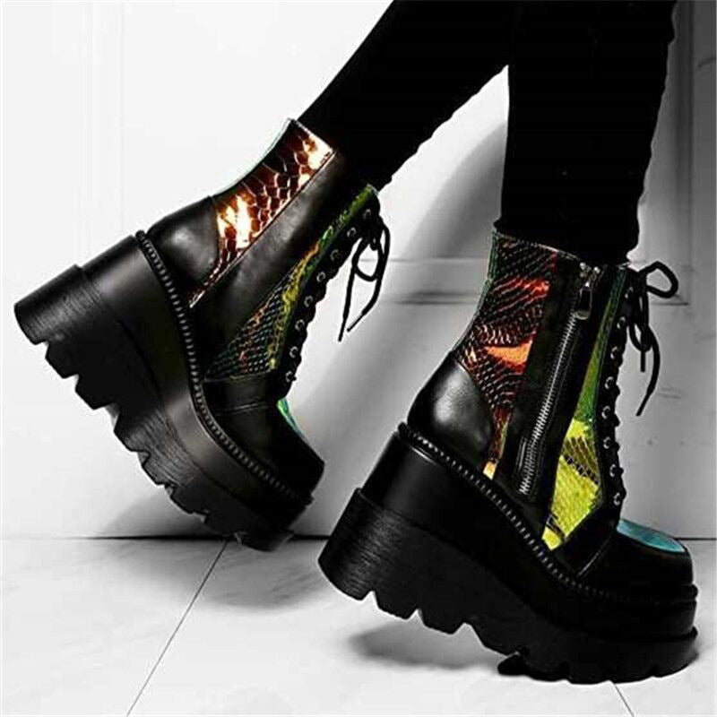 Botas de motociclista de plataforma estilo punk de talla grande para mujer