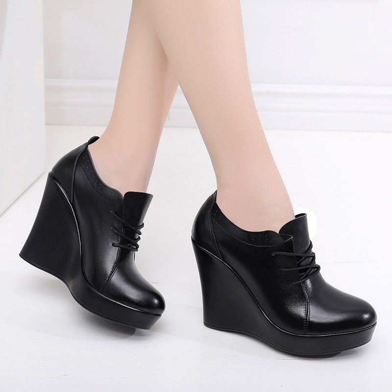 Ultra-high Wedge Platform Black Deep Mouth Pumps