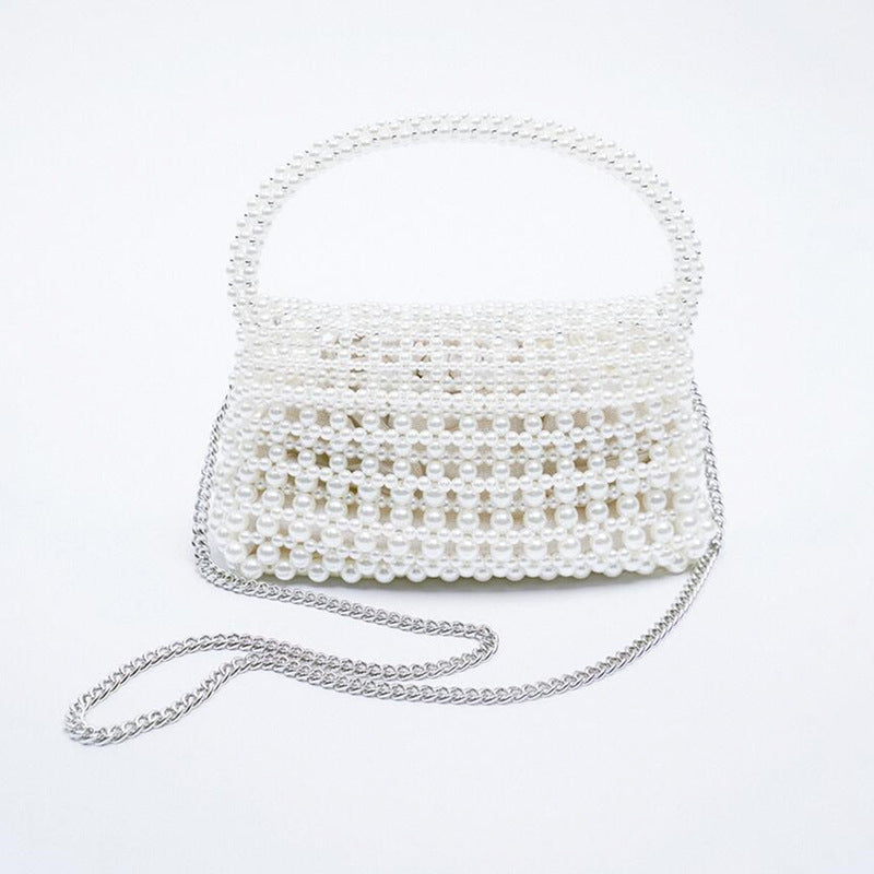 Bolso bandolera tipo tote con perlas de imitación blancas para mujer