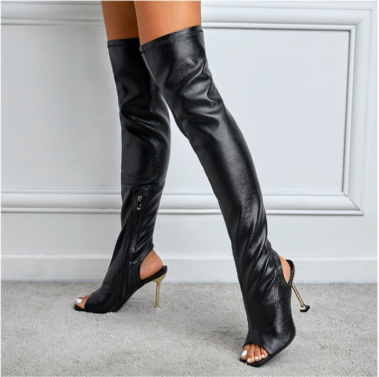 Coole Overknee-Stiefel für Damen mit eckiger Zehenpartie und seitlichem Reißverschluss