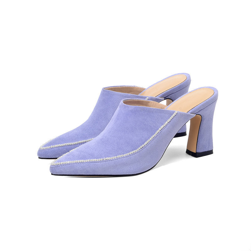 Baotou Half Slippers Women's Outer Wear Half Support Thick-heeled High-heeled Shoes All-match Pointed Toe