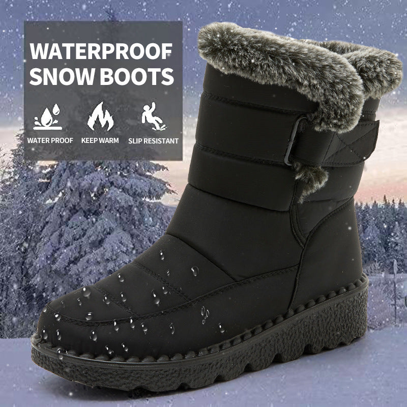 Winter-Schneestiefel, warme Plüsch-Plateaustiefel, wasserdichte Klettschuhe