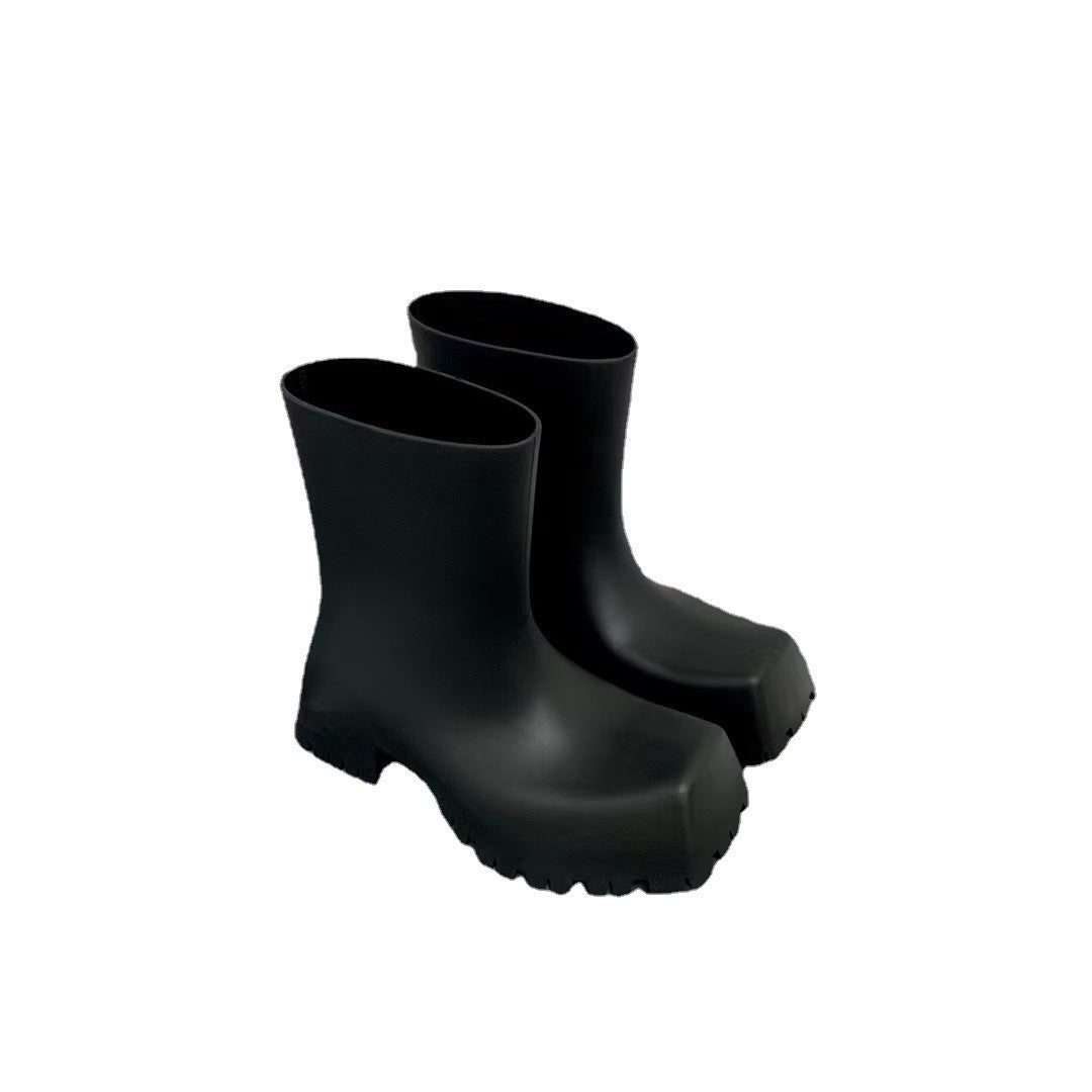 Botas de lluvia para hombre y mujer, punta cuadrada, suela de grosor medio