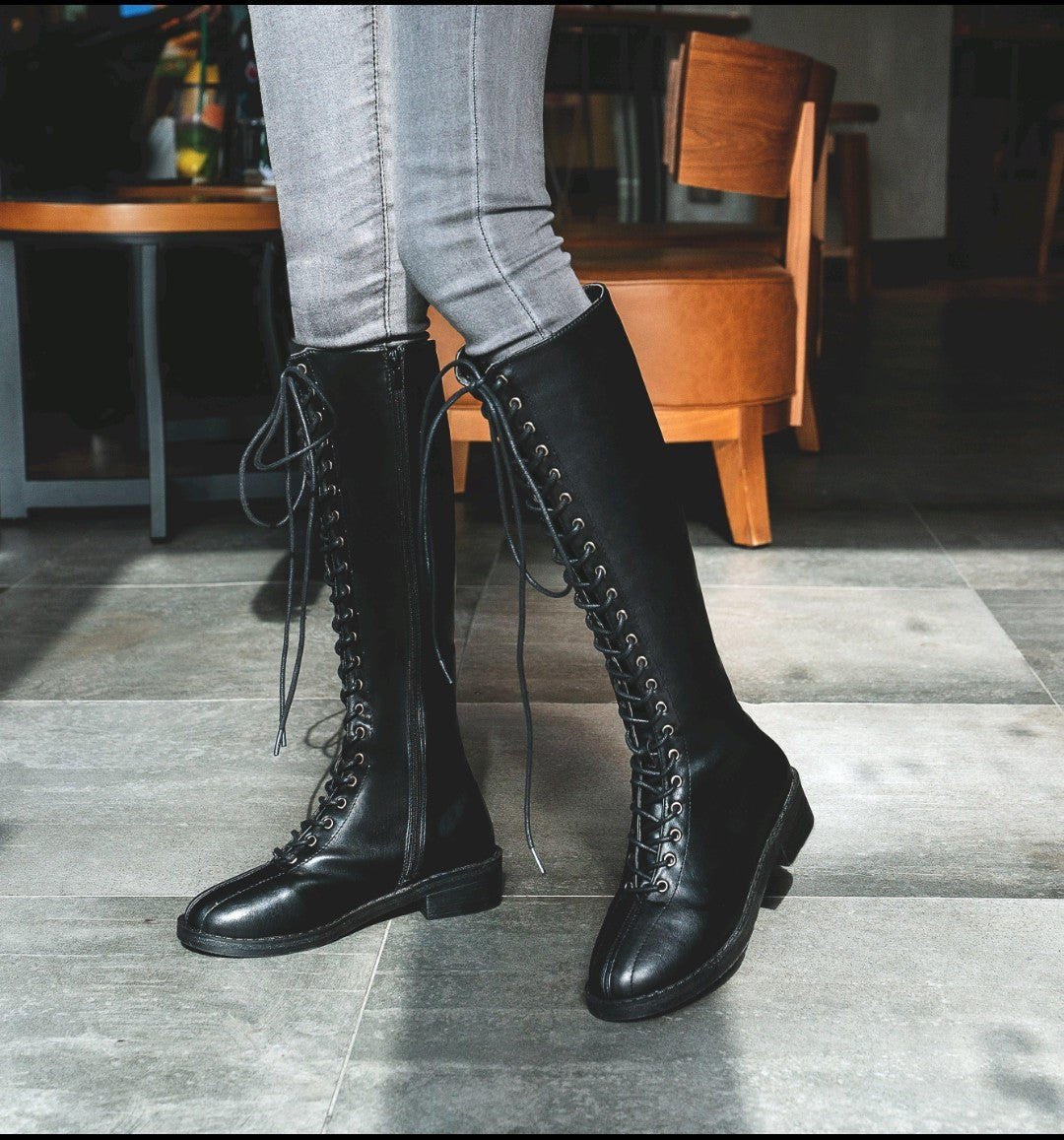 Damen Flache Stiefel Damen Lange Große Größe