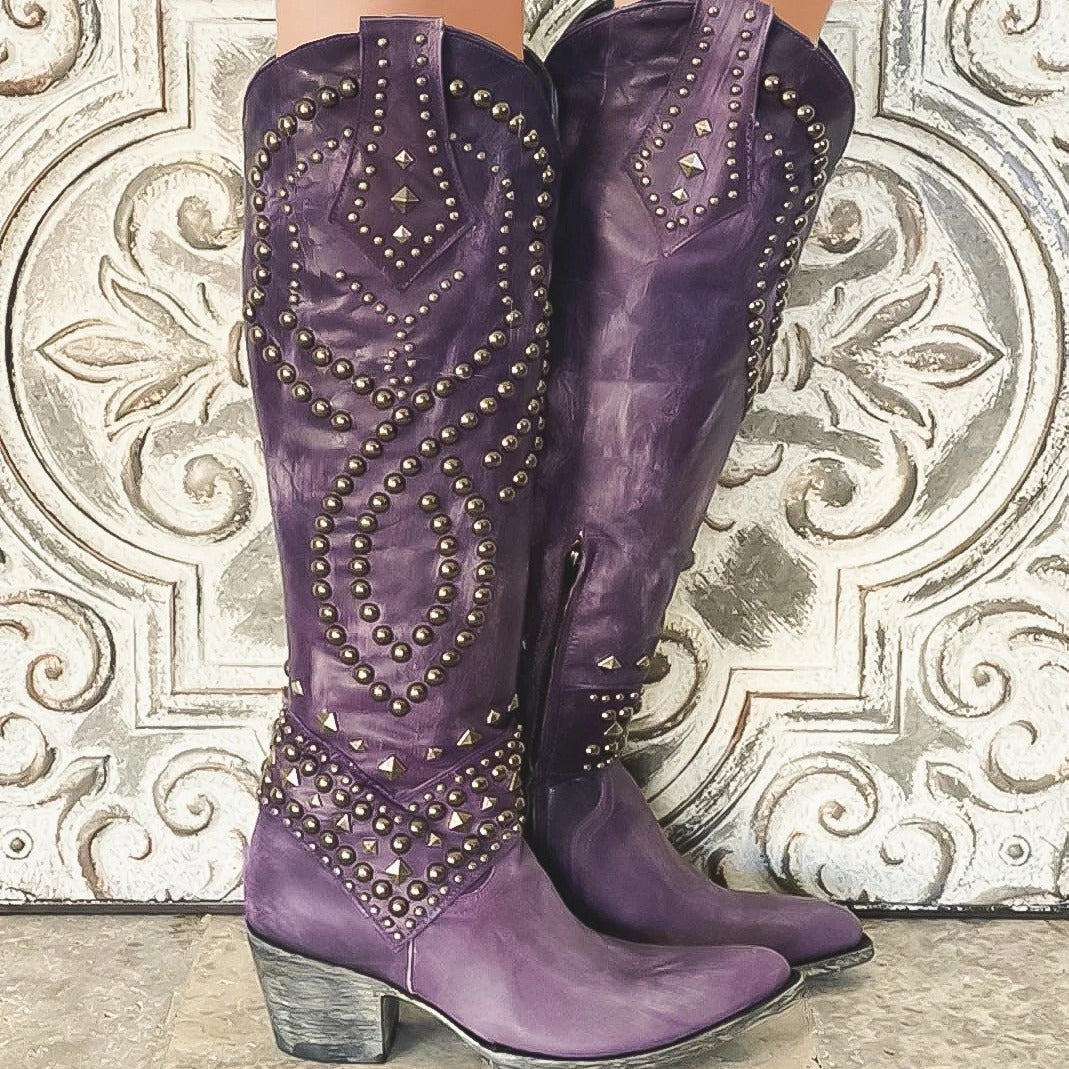 Nietenstiefel für Damen mit klobigen Absätzen