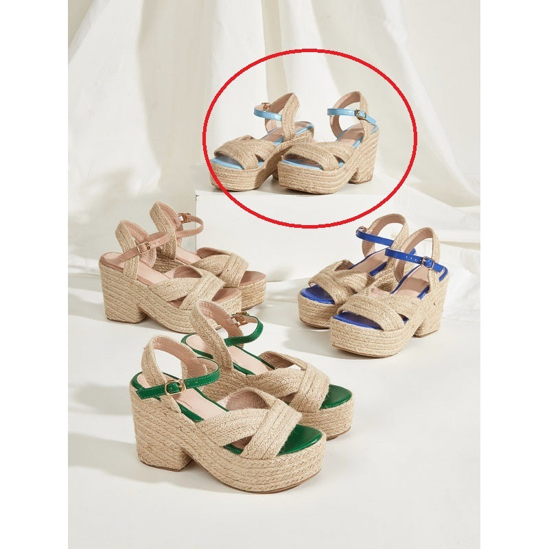 Europäische und amerikanische Plateau-Keilsandalen aus Hanfseil für Damen