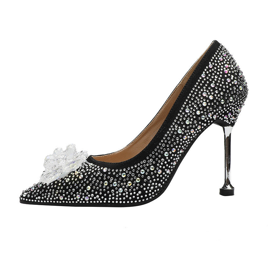 Mode Spitz Flach Mund Strass Sexy High Heels Sehen Dünn