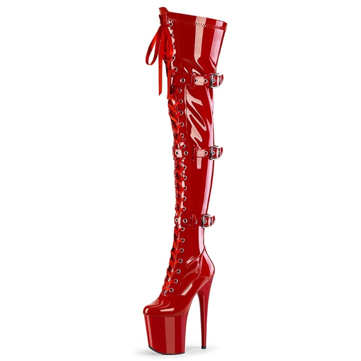 Knee Over Elastic Patent Leather Super High Heels Waterproof Platform Boots