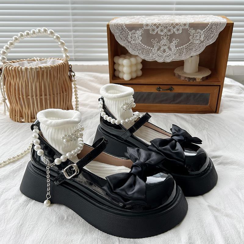 Women's Platform Pearl Bow Round Toe Shoes