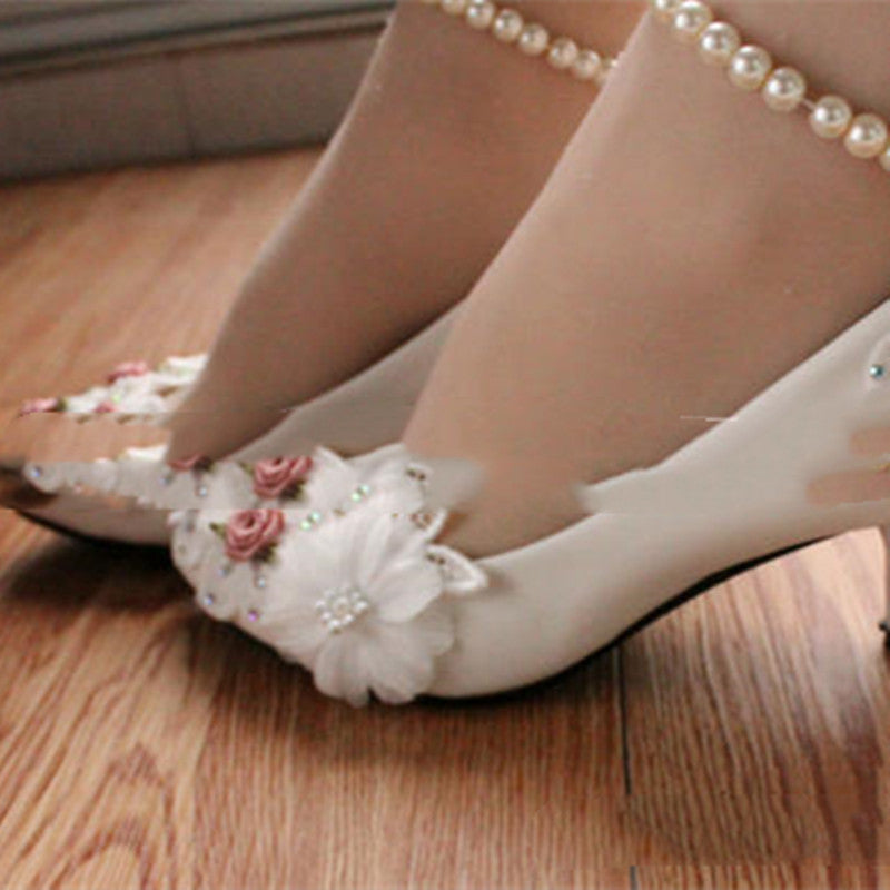 Women's Fashion Decorative Pearl Anklet Wedding Shoes