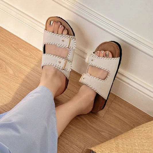 Women's Genuine Leather Flat Strap Sandals