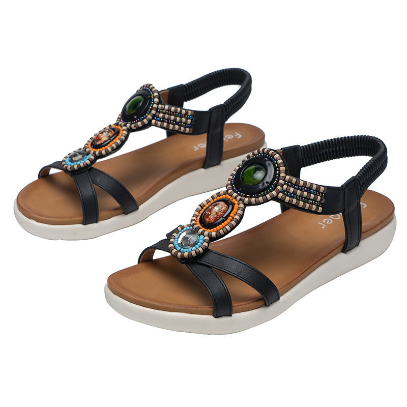 Rutschfeste Sandalen mit Perlenbesatz im Boho-Stil