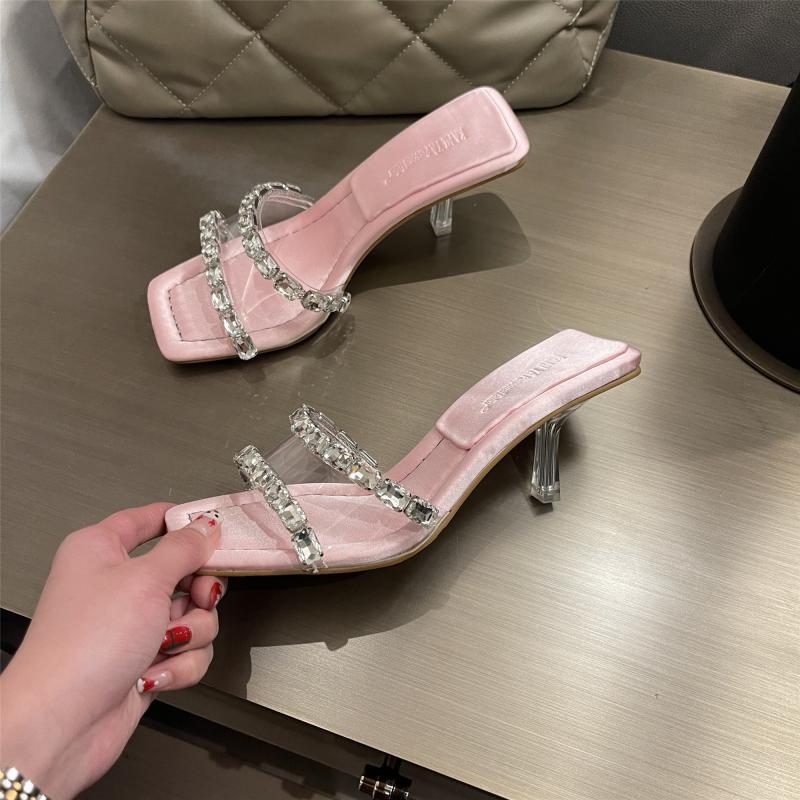 Women's Rhinestone Strap Sheer High Heel Sandals