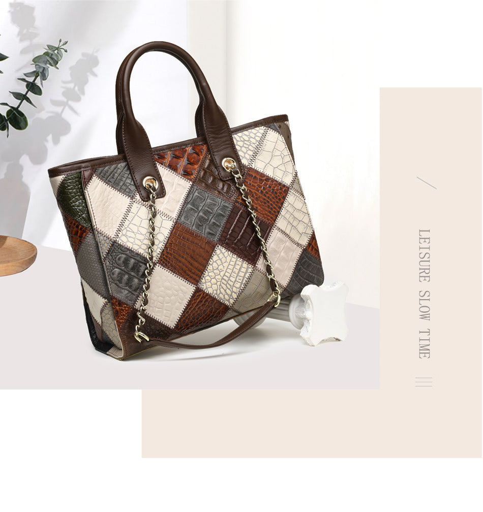 Echtes Leder Tasche Licht Luxus Hochwertige Kontrast Farbe Trendy Plaid frauen Tasche Fabrik