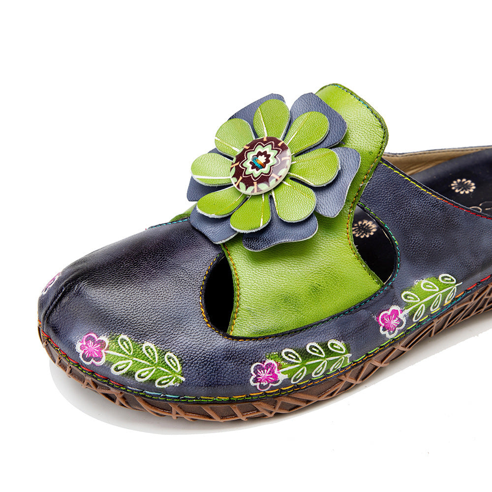 Europäische und amerikanische flache Unterseite Blume täglich zu Hause Freizeit Halbschuhe Damen