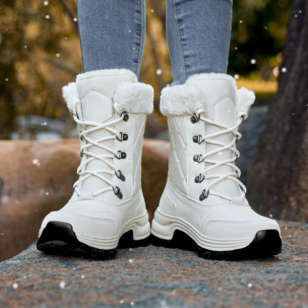 Damen Wintermode High-Top Warm Fleece-gefüttert Dicke und Bequeme Schneestiefel