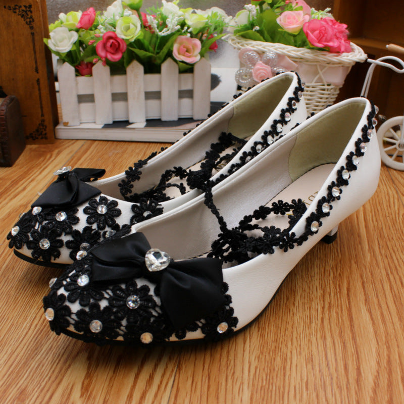 Women's Fashion Black Bow Women's Wedding Shoes