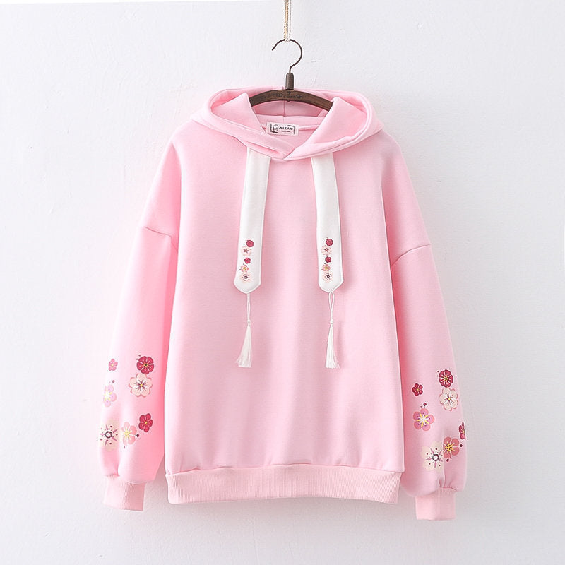 Sudadera con capucha y estampado de flores de ciruelo para niña