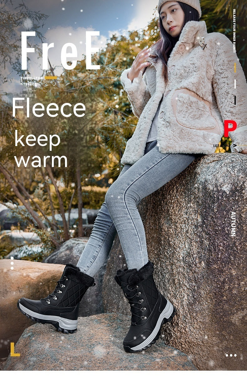 Damen Wintermode High-Top Warm Fleece-gefüttert Dicke und Bequeme Schneestiefel