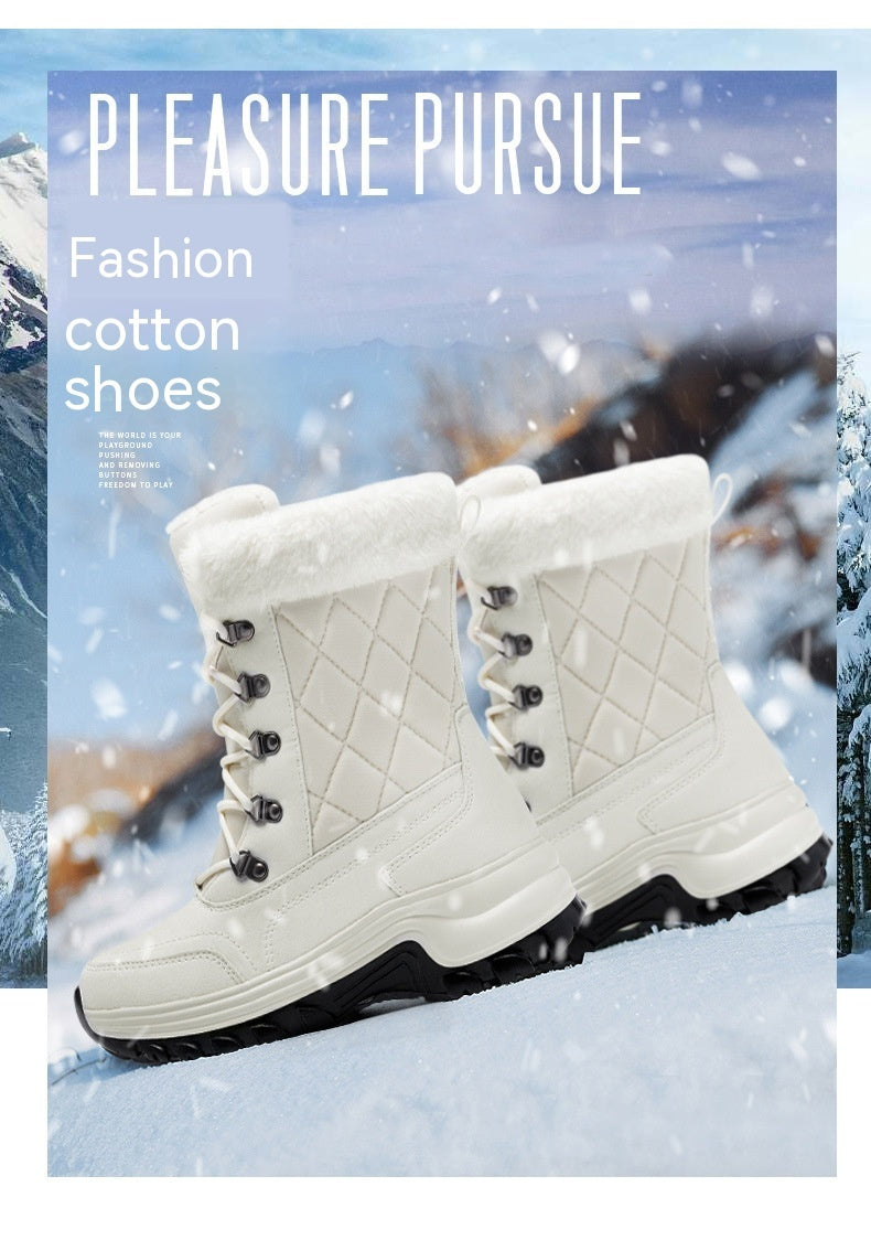 Damen Wintermode High-Top Warm Fleece-gefüttert Dicke und Bequeme Schneestiefel