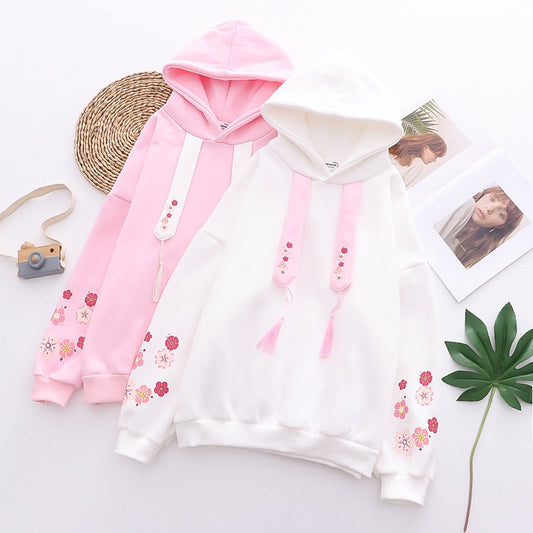 Sudadera con capucha y estampado de flores de ciruelo para niña