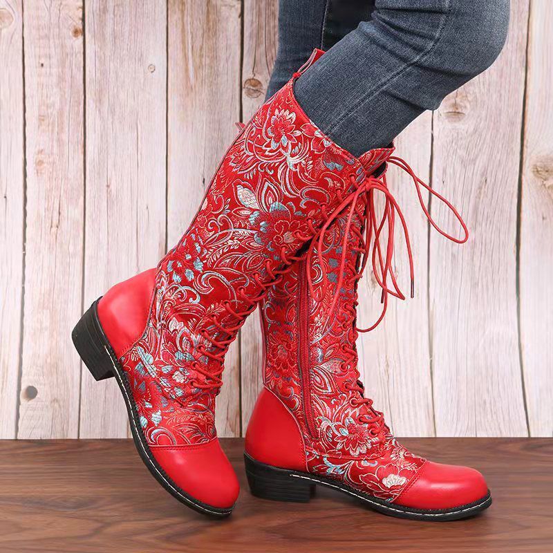 Vintage High-Top-Stiefel für Damen mit mittelhohem Absatz und seitlichem Reißverschluss