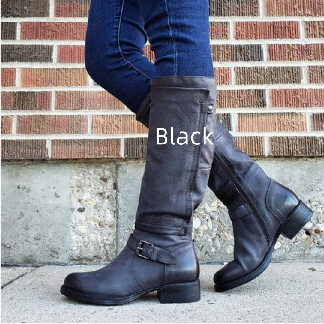 Round Toe Low Heel High Leg Boot