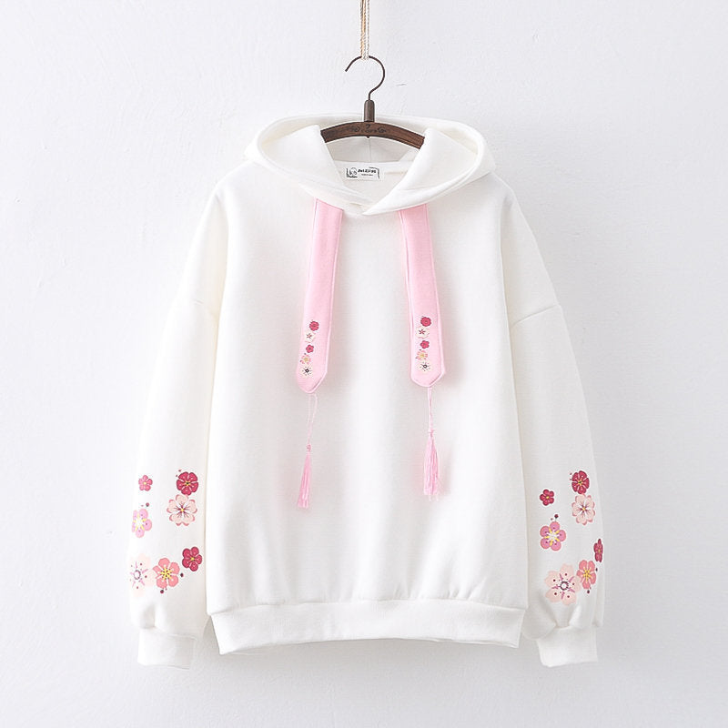 Sudadera con capucha y estampado de flores de ciruelo para niña