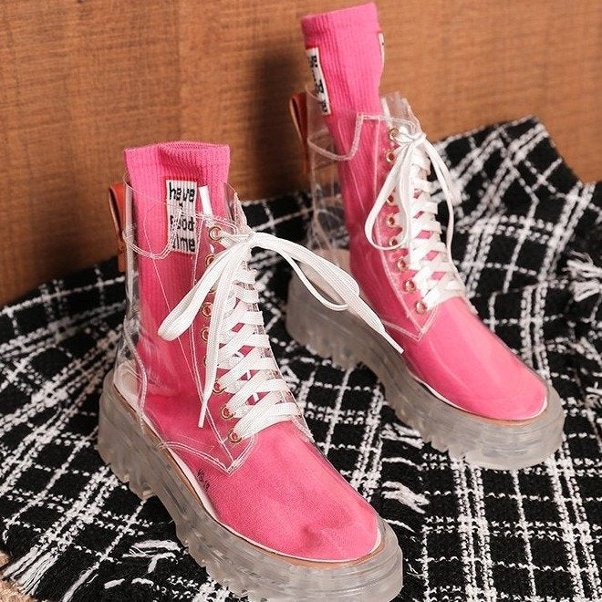 Transparent Crystal Sole Lace-up Fully Transparent Martin Boots