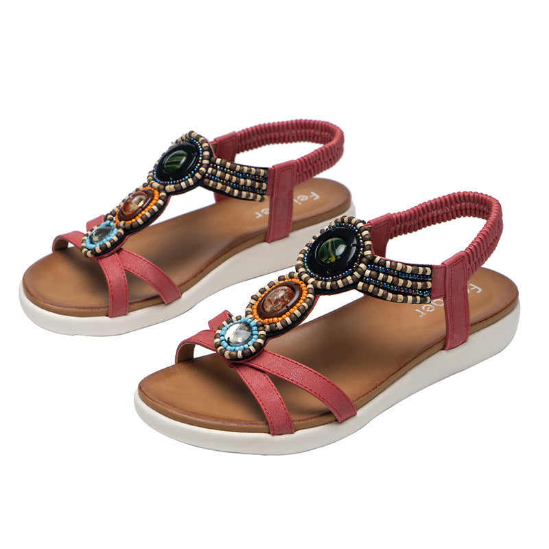 Rutschfeste Sandalen mit Perlenbesatz im Boho-Stil