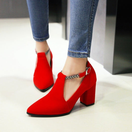 Women's Pointed Toe Buckle Thick High Heel Sandals