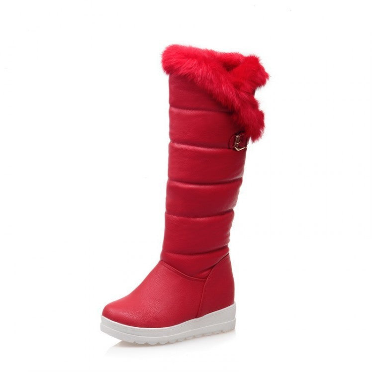 Botas de nieve cálidas con plataforma de piel de conejo