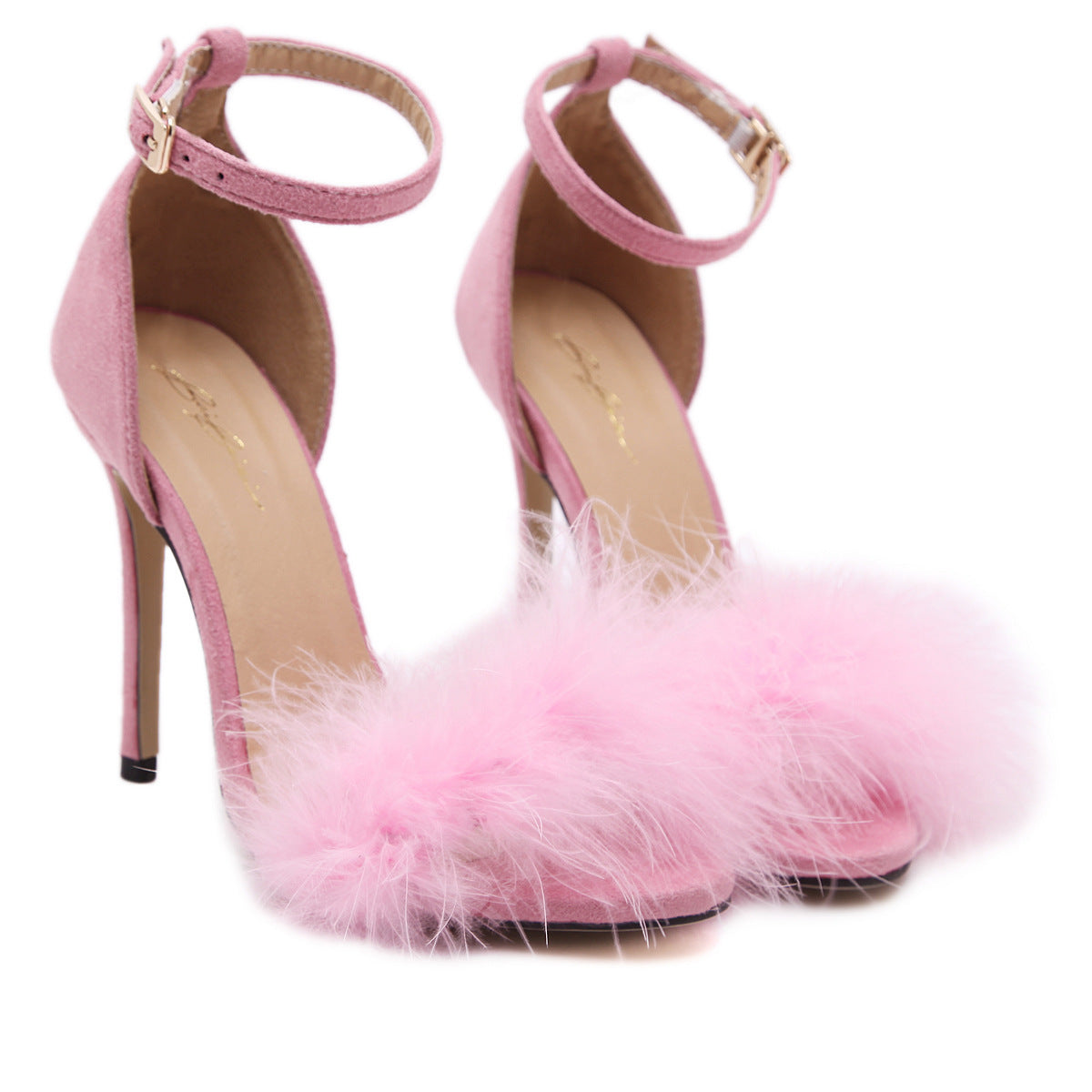 New European And American Furry High Heel Feather Sandals For Women