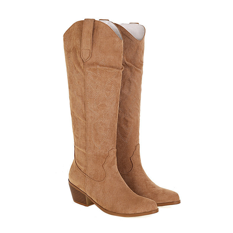 Western-Reiterstiefel für Damen mit hohem Absatz und spitzer Spitze