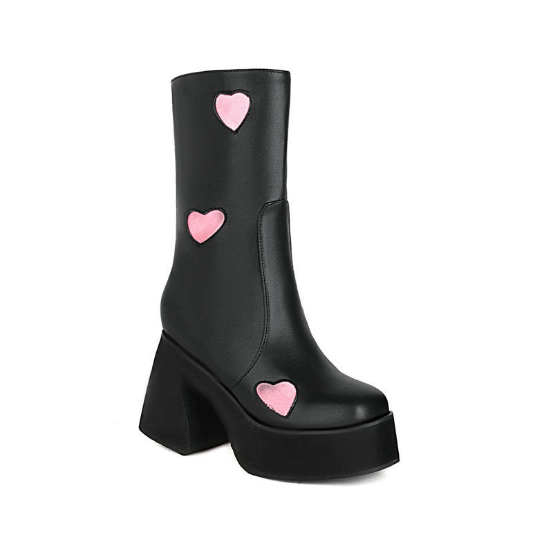 Milk Pattern Love Thick Heel Super High Heel Platform Women's Ankle Boots