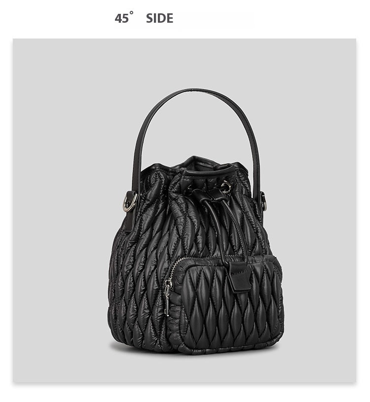 Nylon frauen Eimer Tasche Unten Baumwolle Rhombus Kordelzug Schulter Nische Kissen Baumwolle Plissee