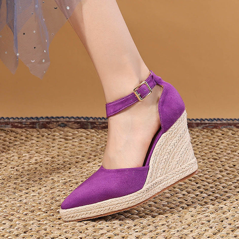 Pointed Toe Wedge Pumps Platform High Heel Hollow Women's Shoes