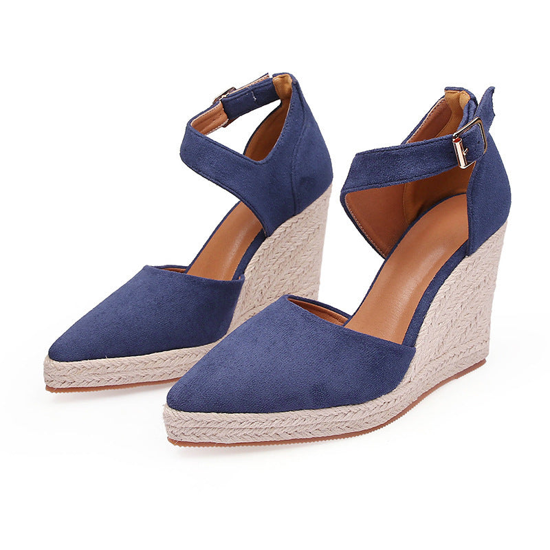 Pointed Toe Wedge Pumps Platform High Heel Hollow Women's Shoes