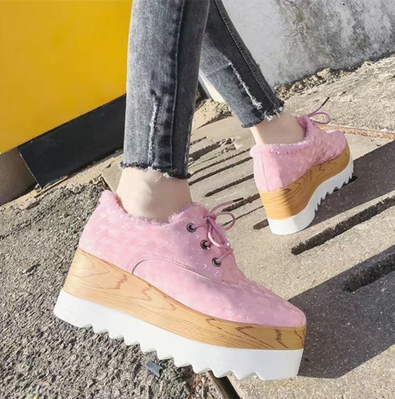 Plus Velvet Neue Plateauschuhe Plateauschuhe Damen Britischer Stil Schnüren Um Die Freizeit Zu Erhöhen