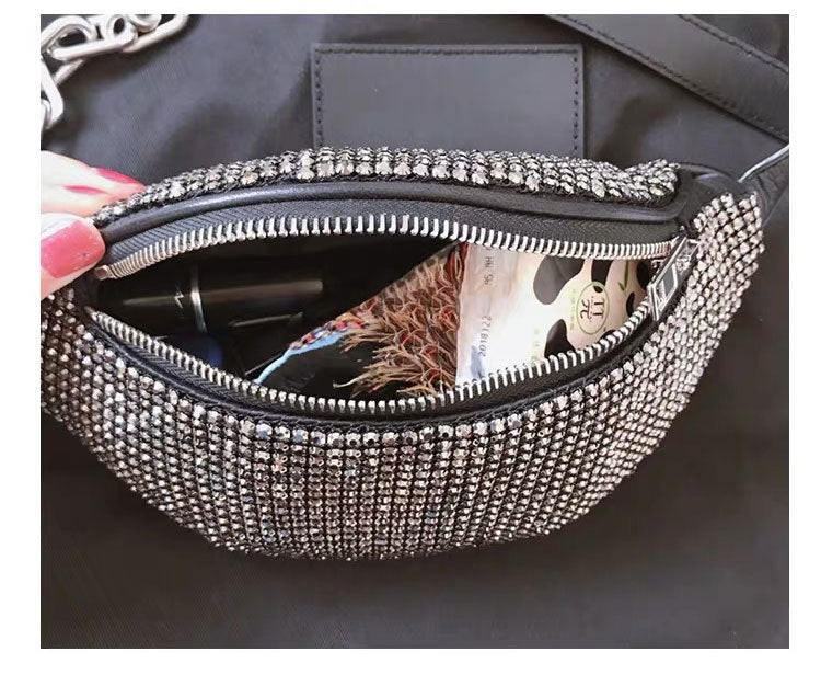 Bolso bandolera de un solo hombro con cadena de diamantes brillantes