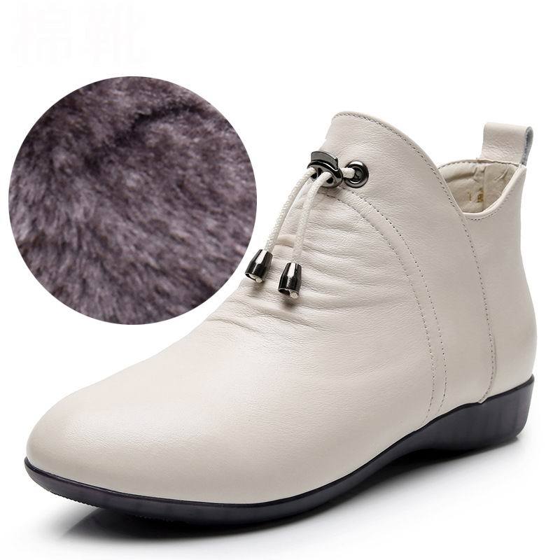 Women's High Top Leather Soft-soled Cotton Flat Boots