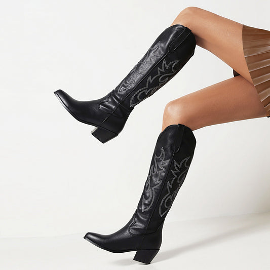 Western-Reiterstiefel für Damen mit hohem Absatz und spitzer Spitze