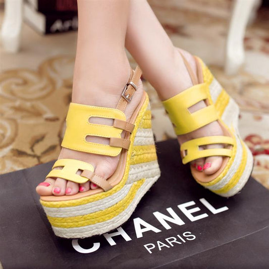 Straw Wedge Anti Slip Platform High Heel Platform Roman  Sandals