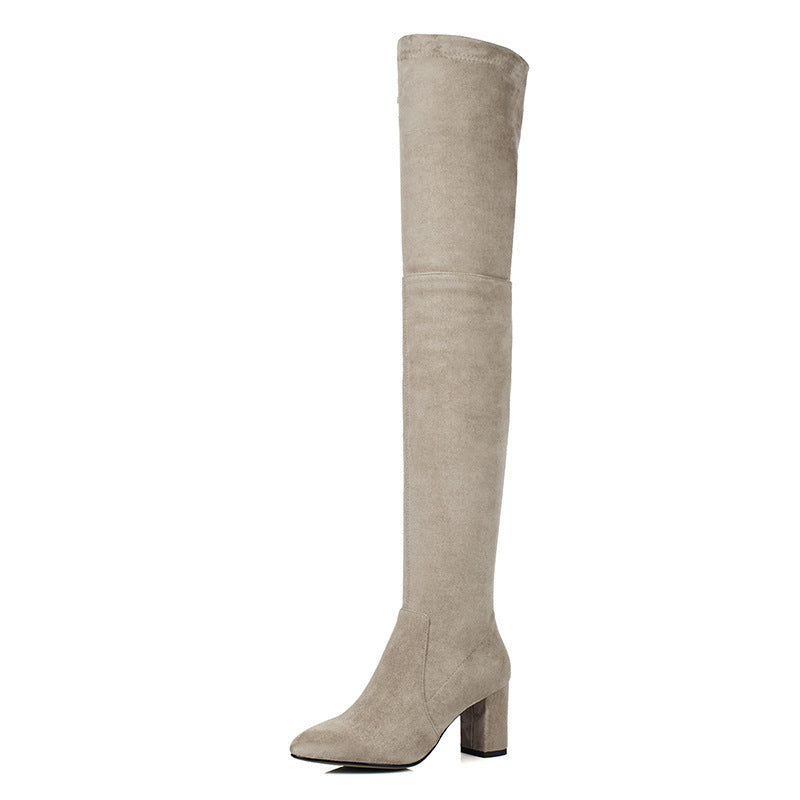 Damen Overknee-Stiefel aus Schaffell mit hohem Absatz und Stretch