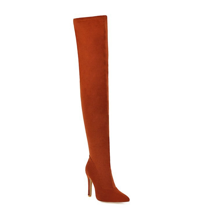 Women's Over Knee High Heel Pointed Toe Vintage Stretch Boots