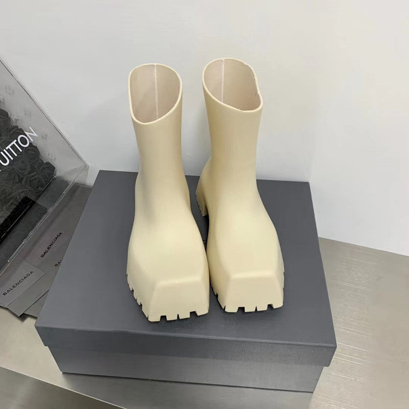 Botas de lluvia para hombre y mujer, punta cuadrada, suela de grosor medio