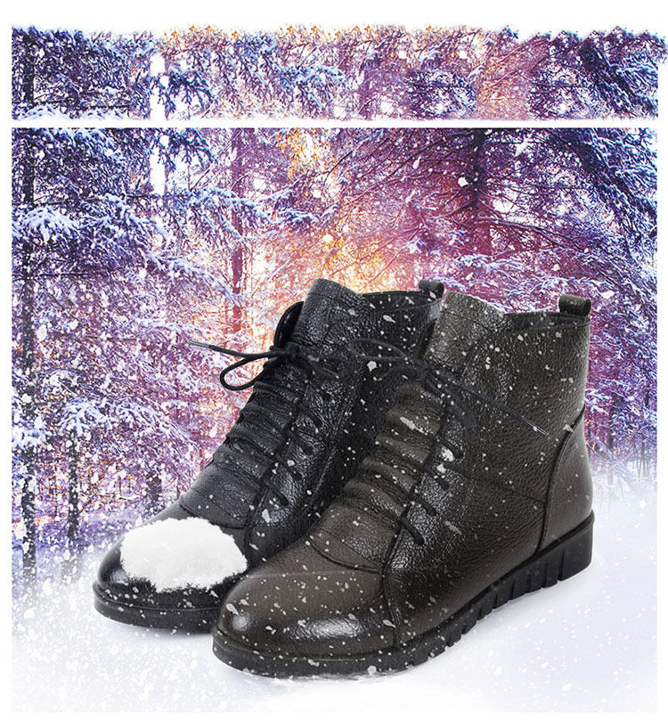 Winterschuhe für Damen, Leder, rutschfeste kurze Stiefel, Baumwollschuhe für Damen, zum Schnüren, Schneestiefel, warme Damenschuhe, kurze Stiefel