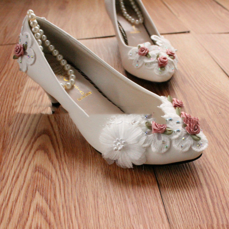 Women's Fashion Decorative Pearl Anklet Wedding Shoes