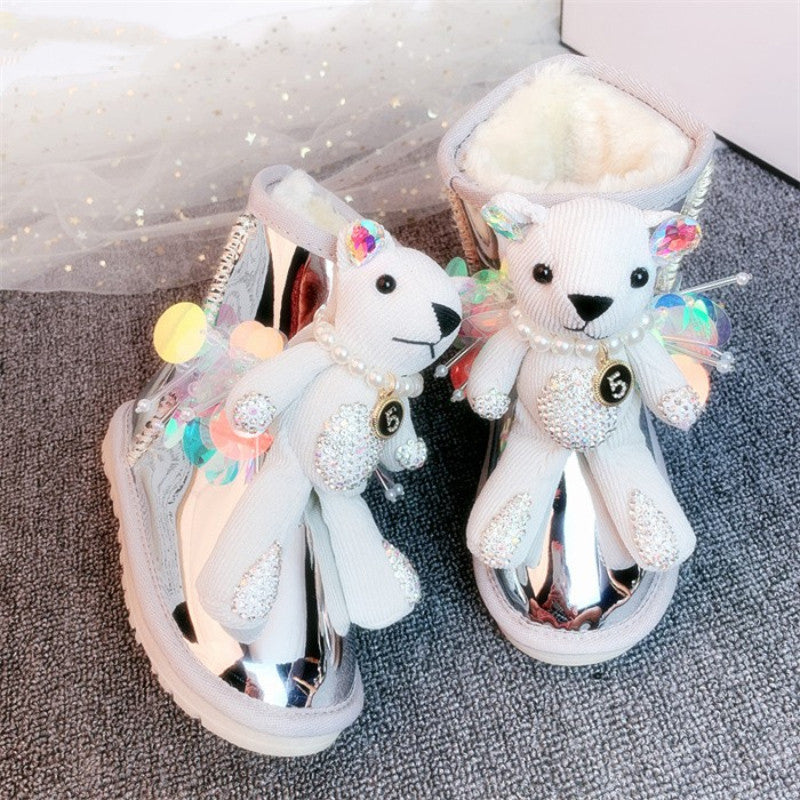 Women's Fashion Personality Rhinestone Bear Snow Boots